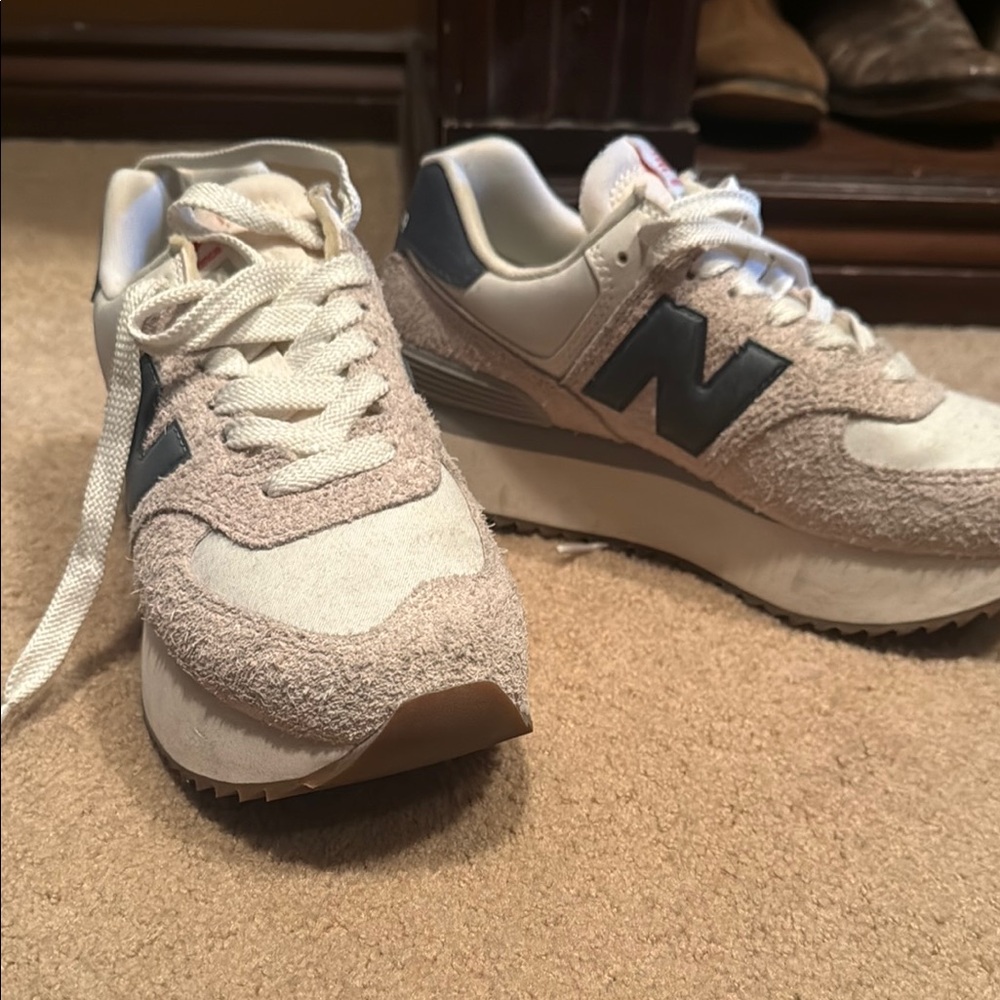 New Balance Cream and Gray Athletic Shoes
